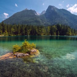 Amazing sunny summer day on the Hintersee lake in Austrian Alps, Europe.